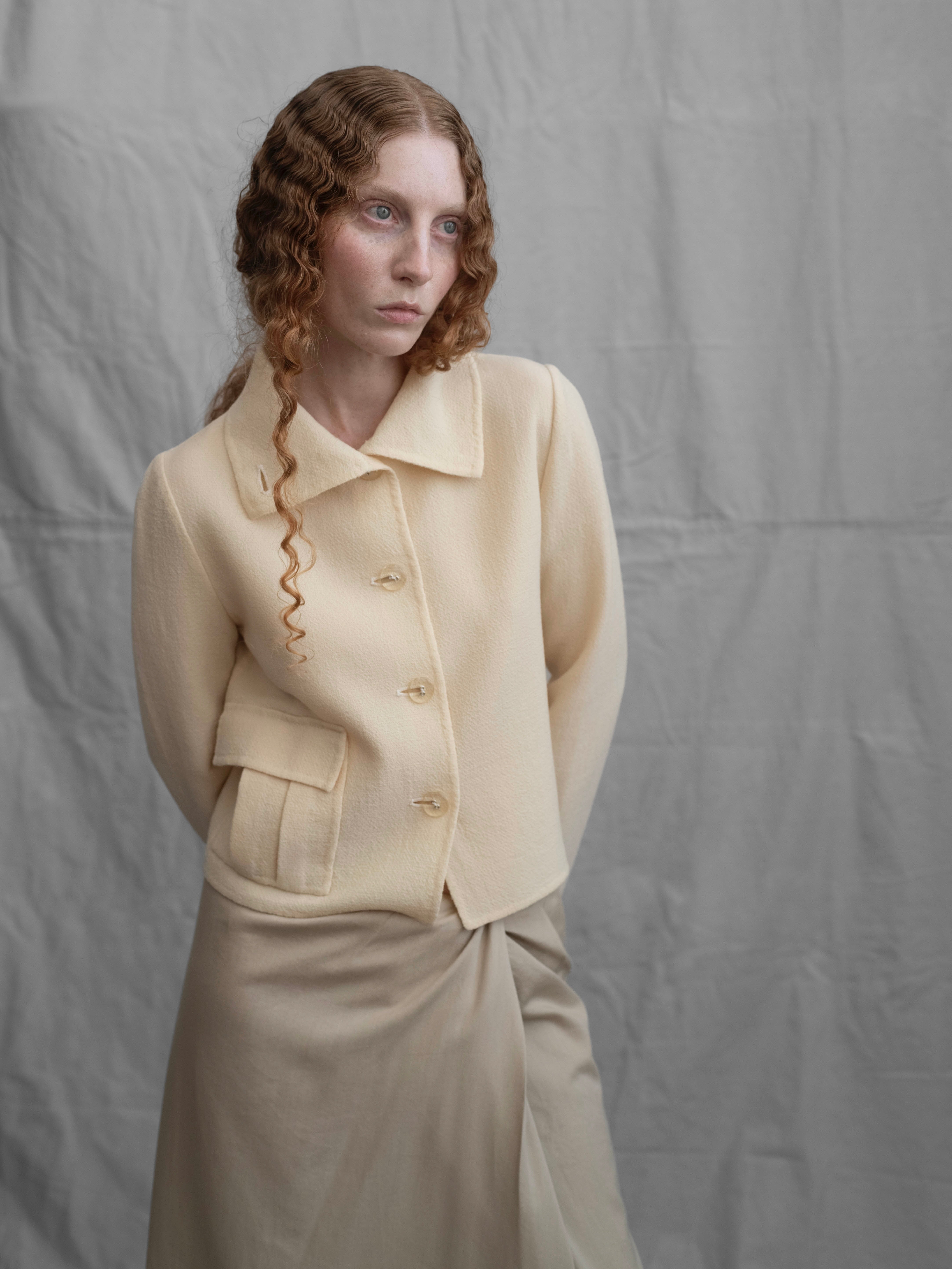 Bill Blass 1970s Ivory Cropped Wool Jacket