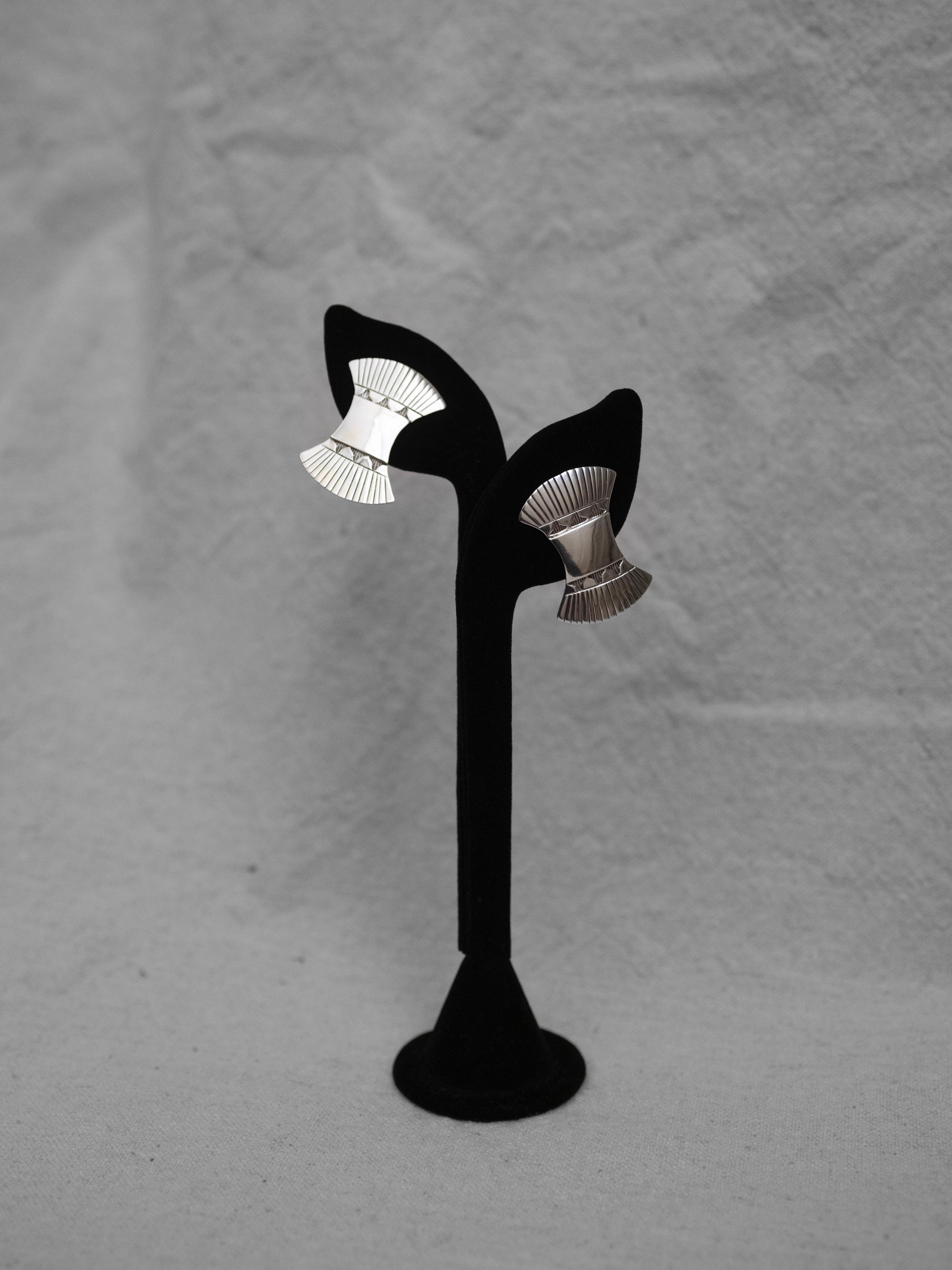 Sterling Silver Art Nouveau Revival Fan Earrings