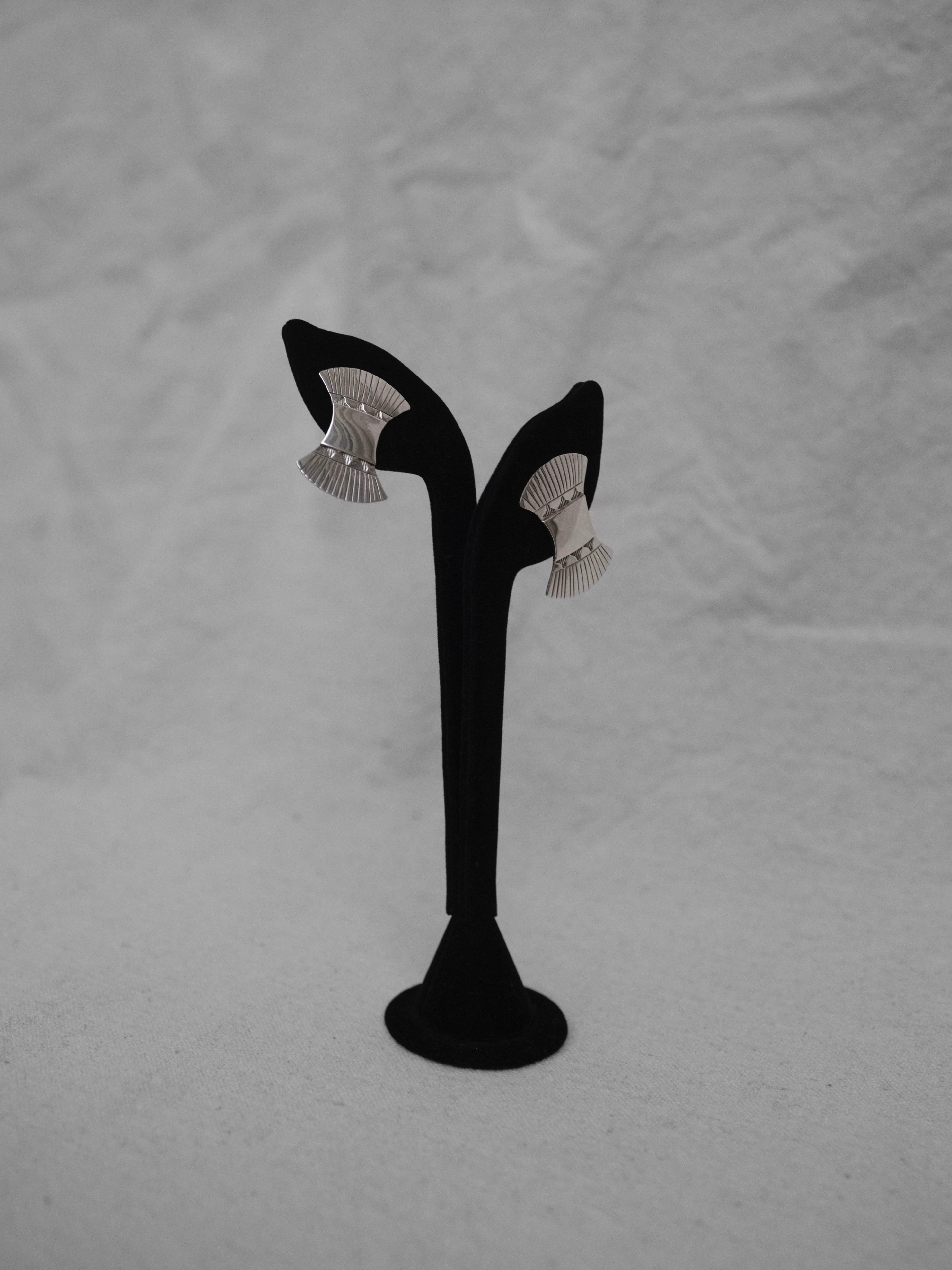 Sterling Silver Art Nouveau Revival Fan Earrings