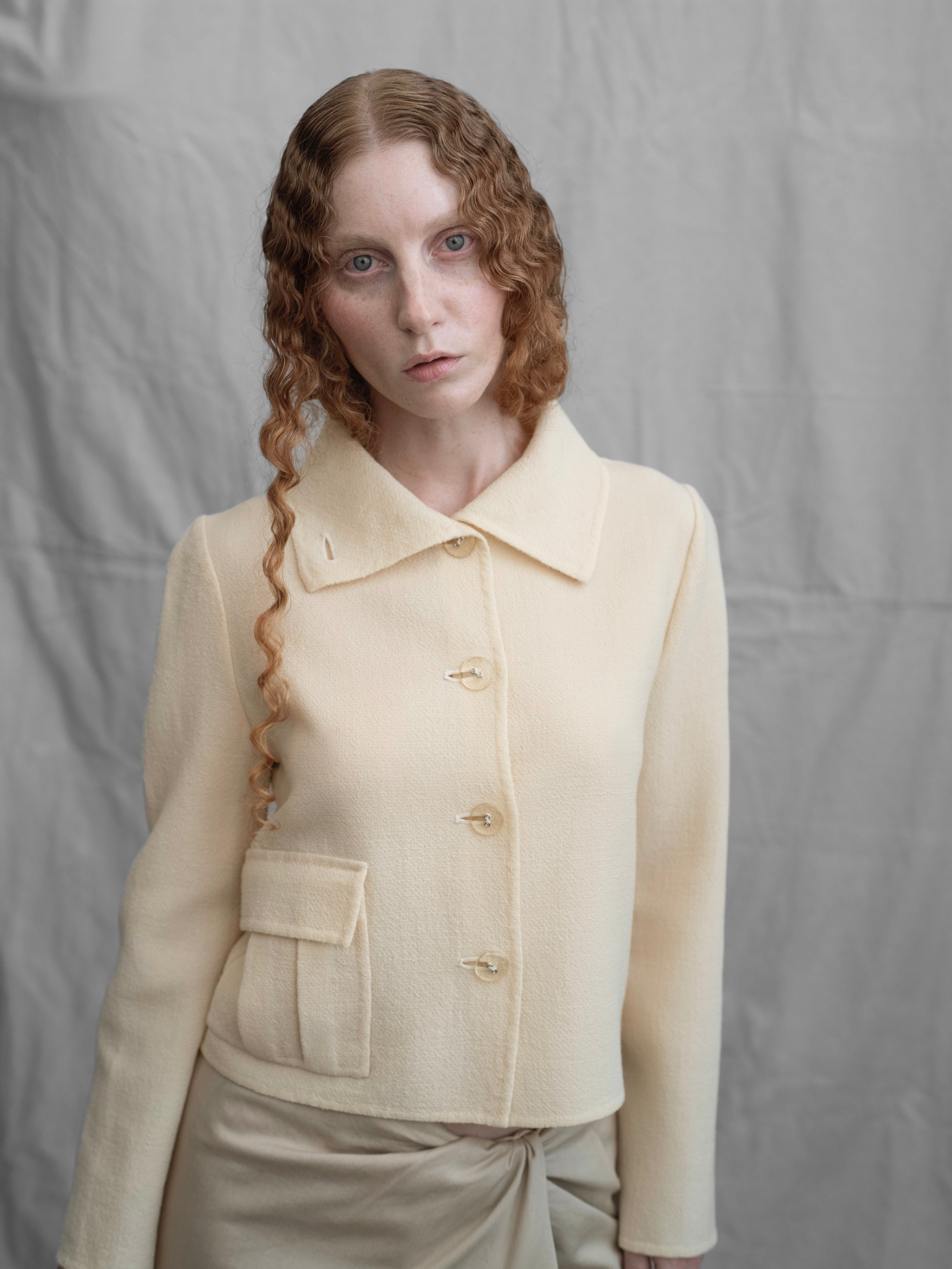 Bill Blass 1970s Ivory Cropped Wool Jacket
