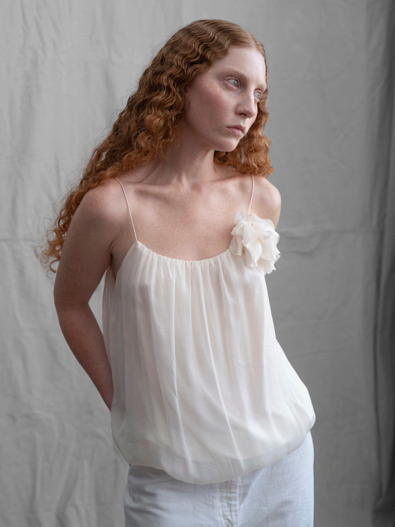 Lanvin Ivory Silk Rosette Camisole