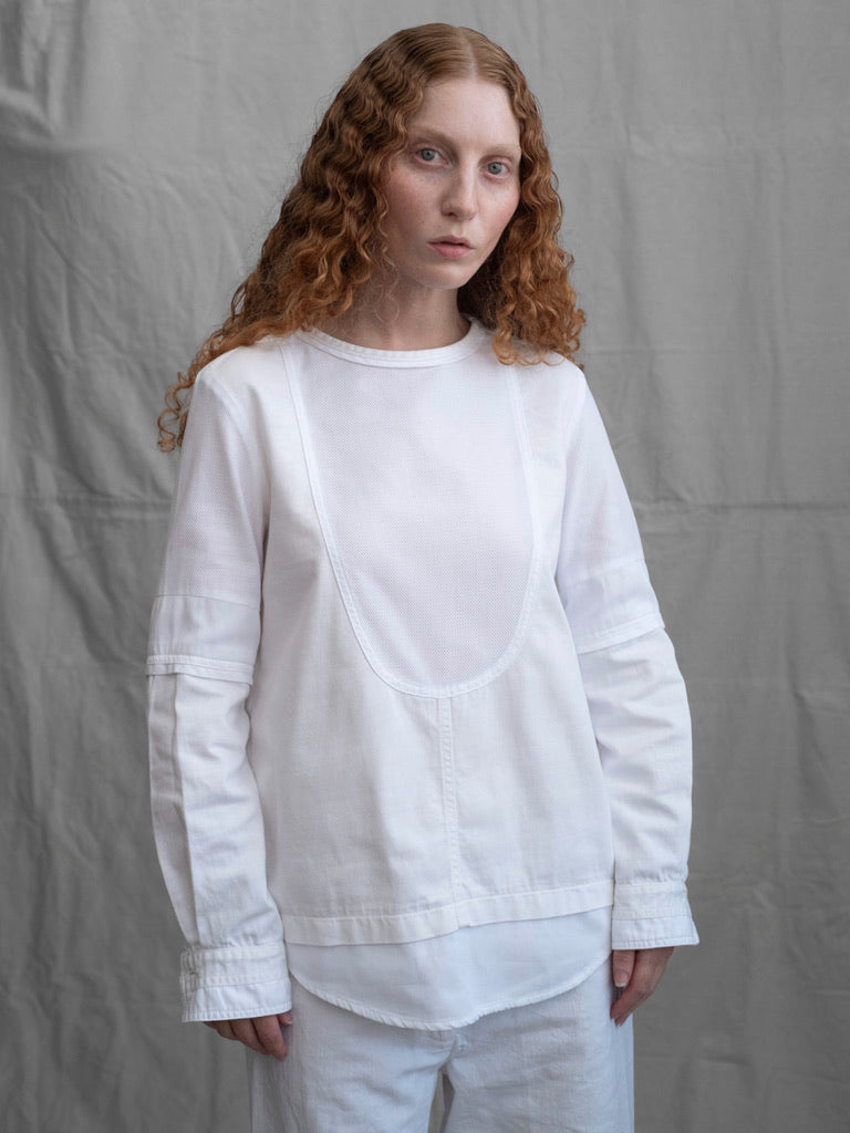 Chloé White Cotton Oxford Bib Shirt