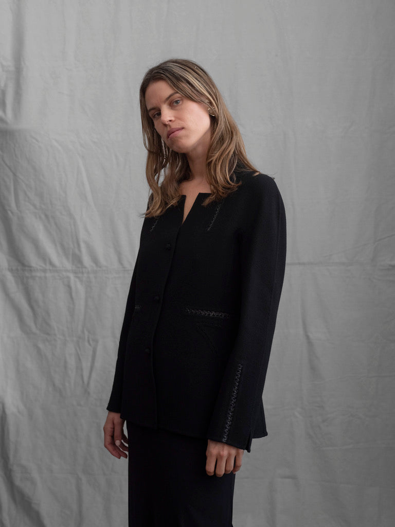 Chado Ralph Rucci Leather Trim Wool Jacket