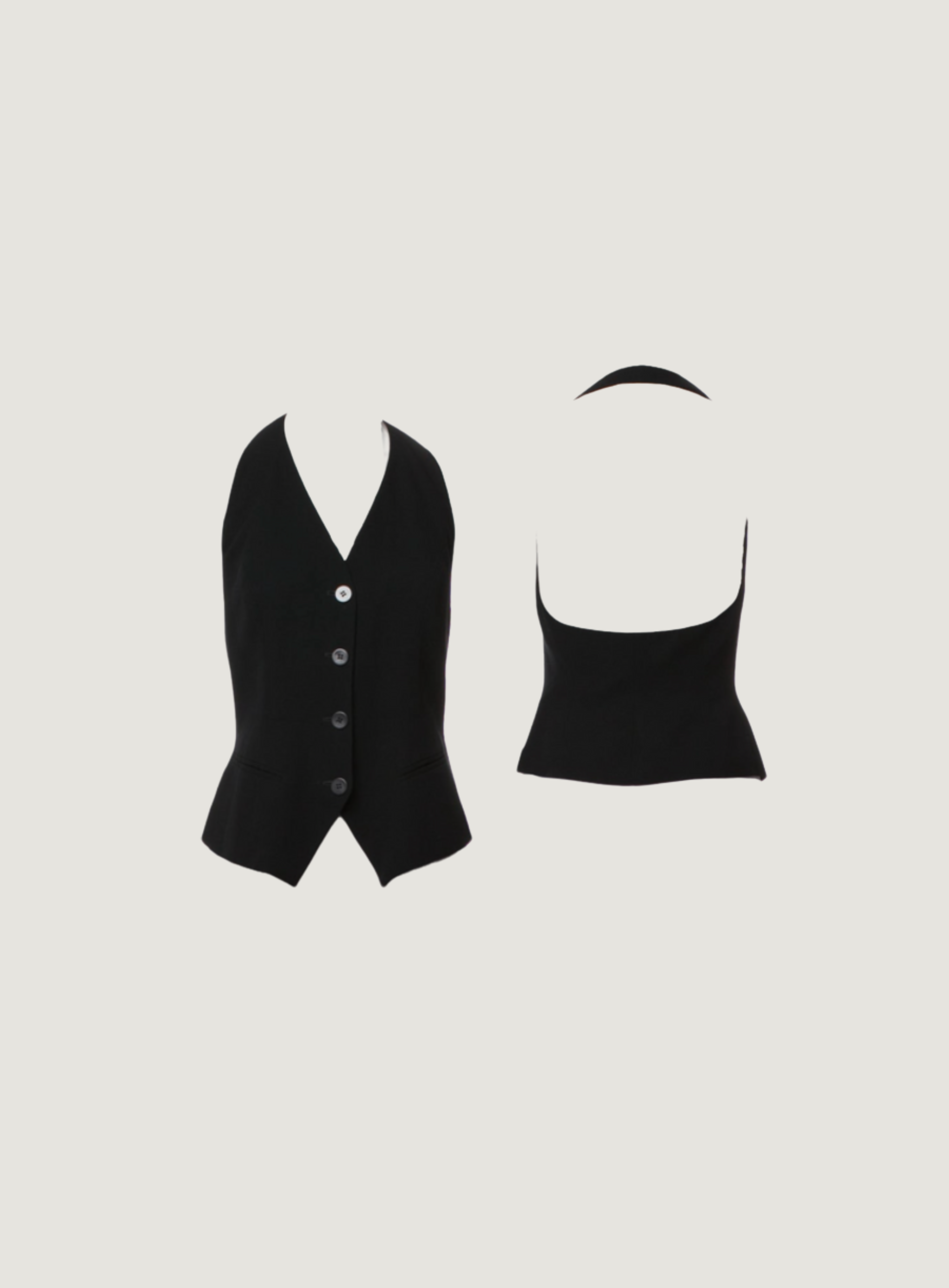 DONNA KARAN BACKLESS HALTER WOOL CROPPED VEST C. 1990's