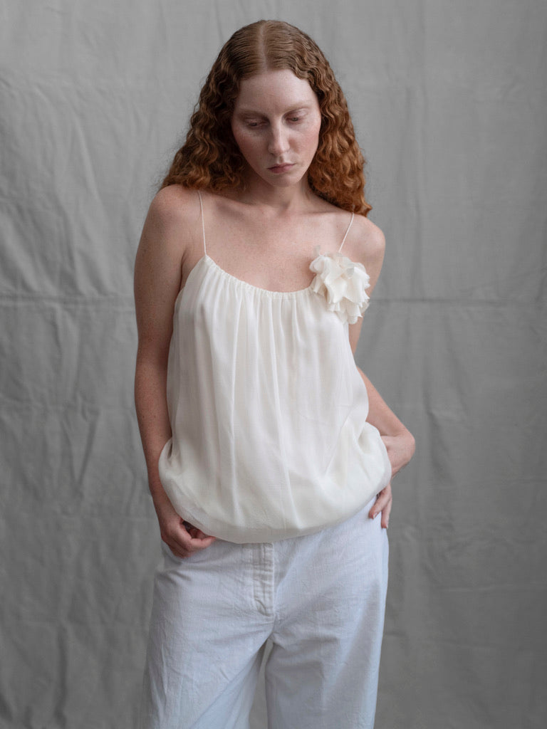 Lanvin Ivory Silk Rosette Camisole