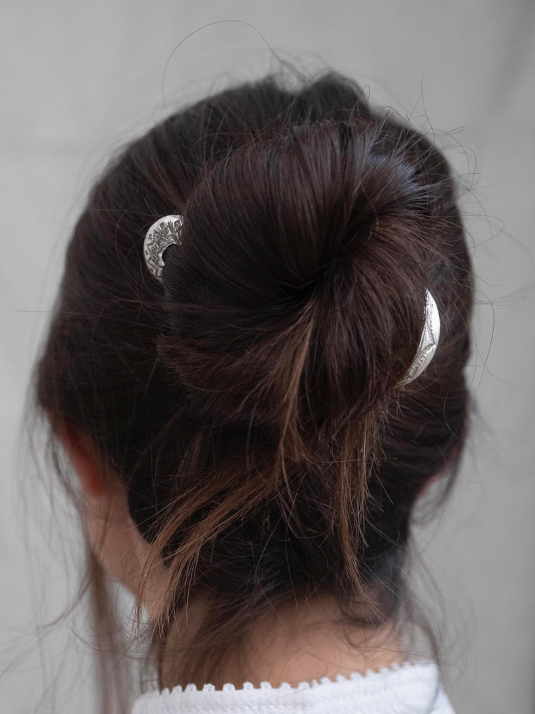 Sterling Silver Sunburst Engraved Hair Ornament