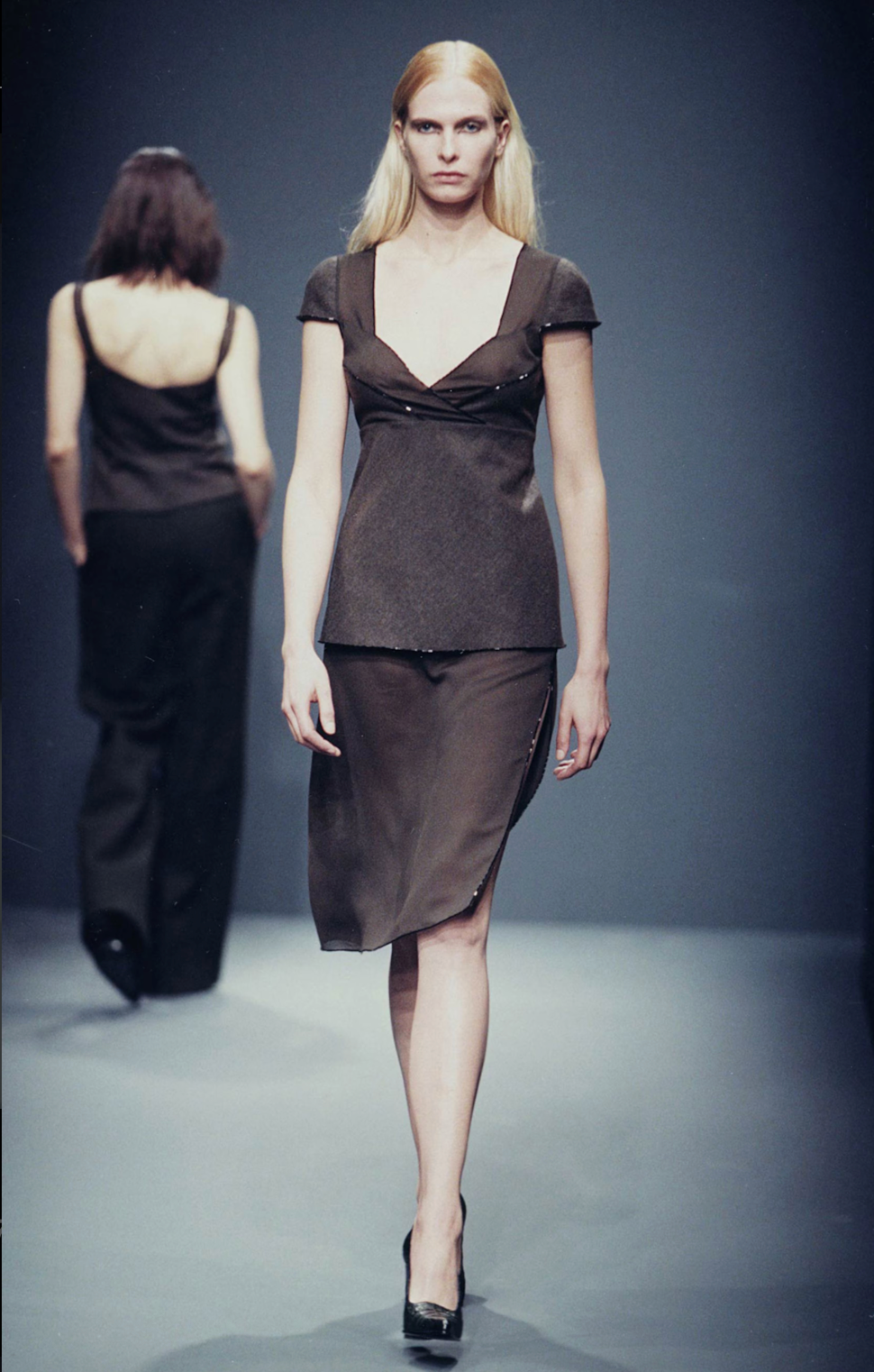 Prada F/W 1997 Silk Skirt Set with Beaded Trim