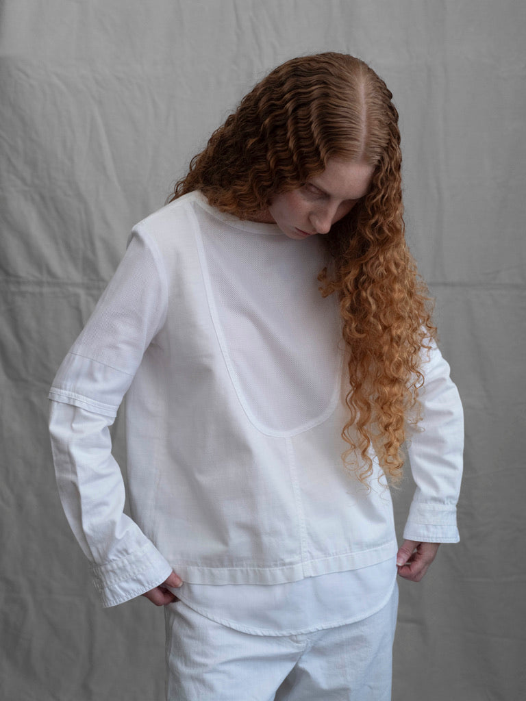 Chloé White Cotton Oxford Bib Shirt
