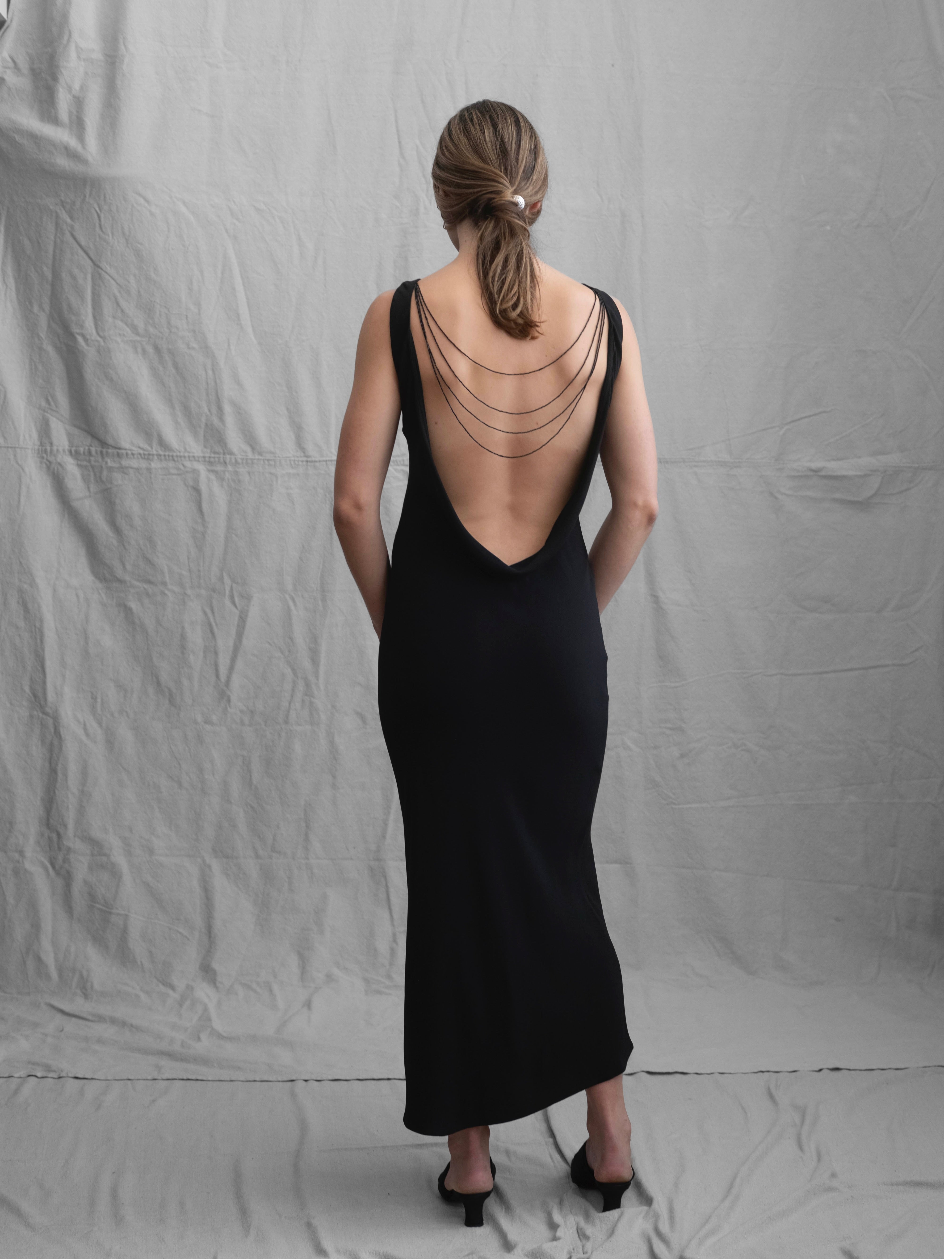 Richard Tyler Beaded Drape Satin Gown