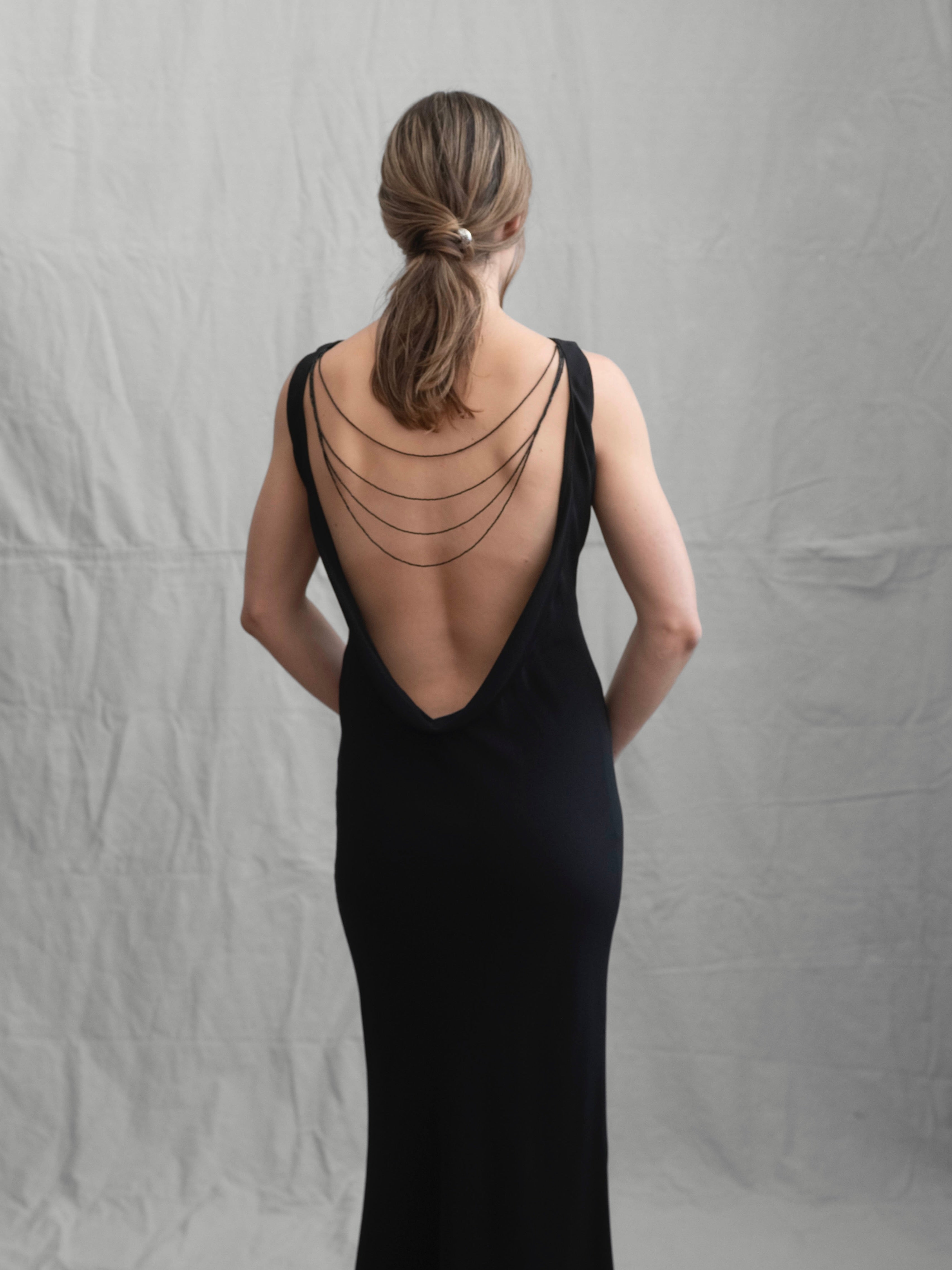 Richard Tyler Beaded Drape Satin Gown