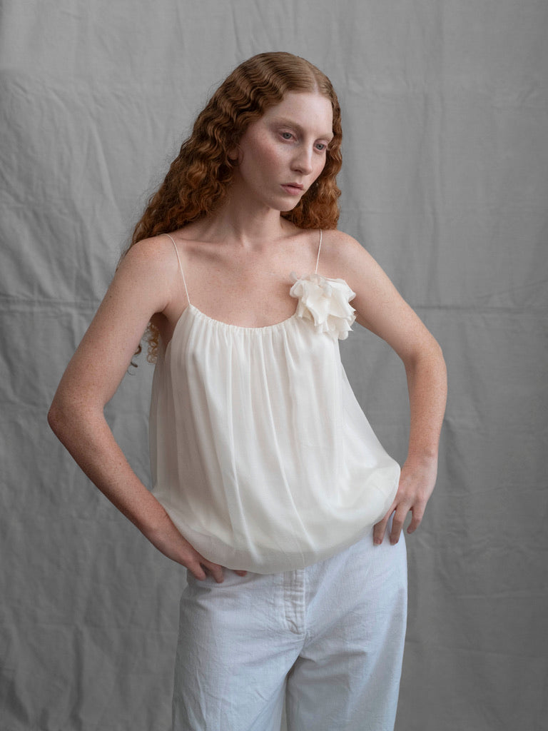 Lanvin Ivory Silk Rosette Camisole