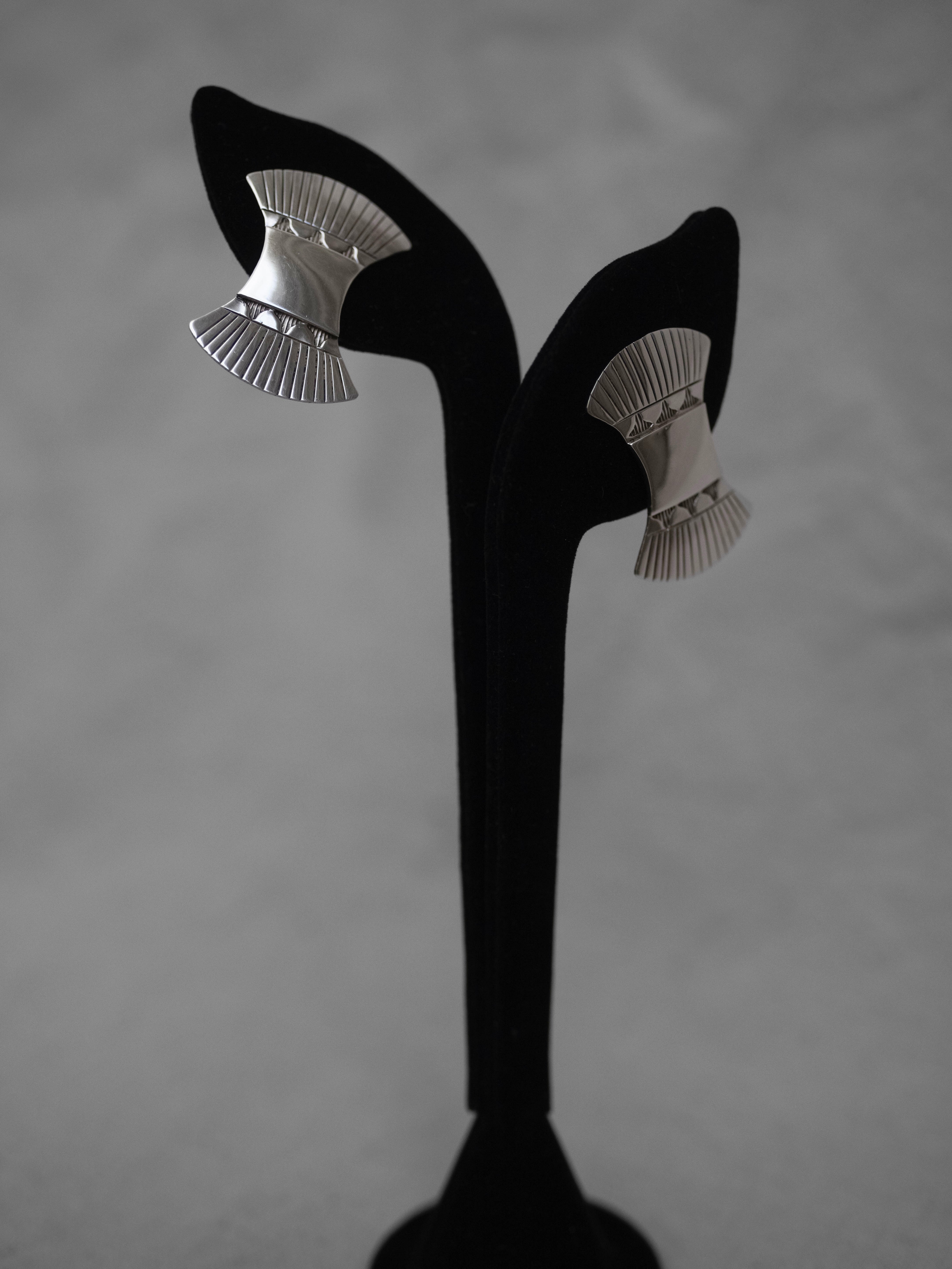 Sterling Silver Art Nouveau Revival Fan Earrings