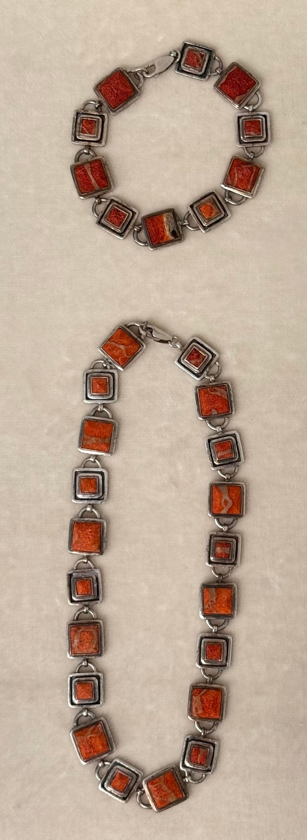 Sterling Silver and Jasper Compound Necklace & Bracelet Set